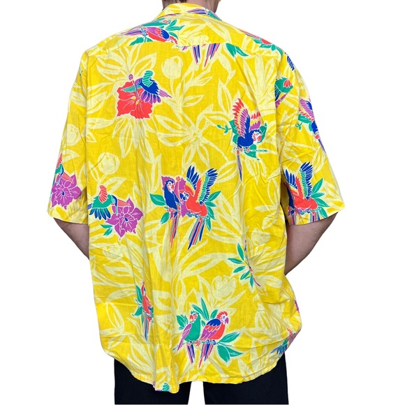 Vintage Men’s Yellow CC Sport Hawaiian Shirt with Birds Union Made USA Size XL - Picture 4 of 10